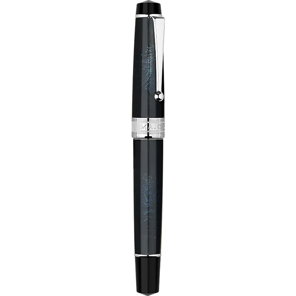 erofa Majohn T5 Piston Pluma estilográfica azul fuegos artificiales punta mediana, gran capacidad de tinta juego con caja