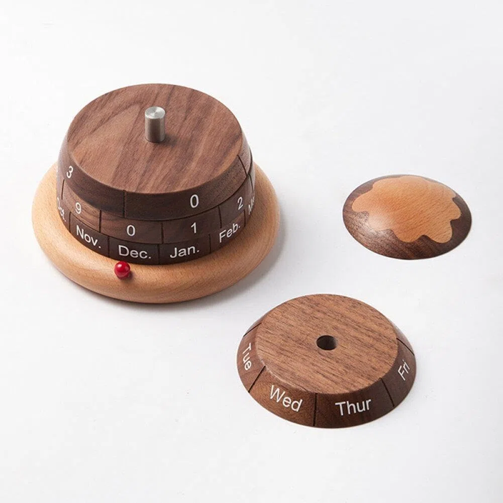 Sanfly Calendario Perpetuo De Escritorio De Madera, Calendario De Escritorio Giratorio En Forma De Planeta, Calendario Diario De Bloques De Madera Calendario Decorativo