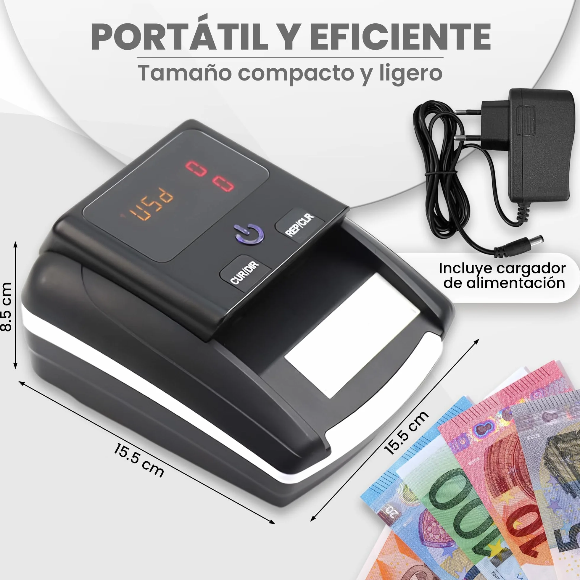 Detector y Contador de Billetes Falsos 2 en 1 UV/Microondas/Infrarrojo Compatible con Euros Dólares Libras