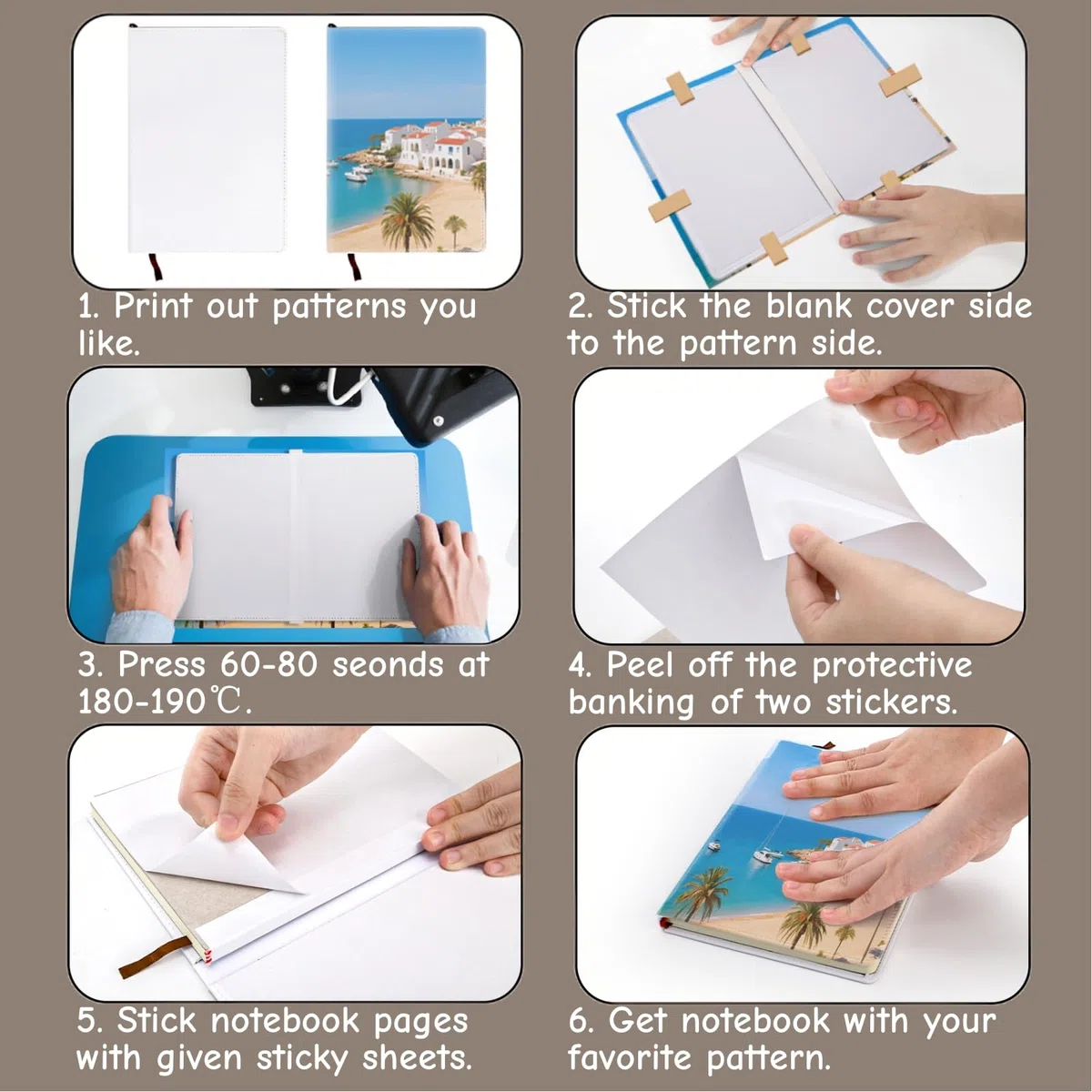 Paquete de 4 cuadernos de sublimación en blanco, tamaño A5, 200 páginas, con rayas gruesas, cuaderno personalizable de tela de tapa dura para suministros de viaje de oficina, 8.3 pulgadas de