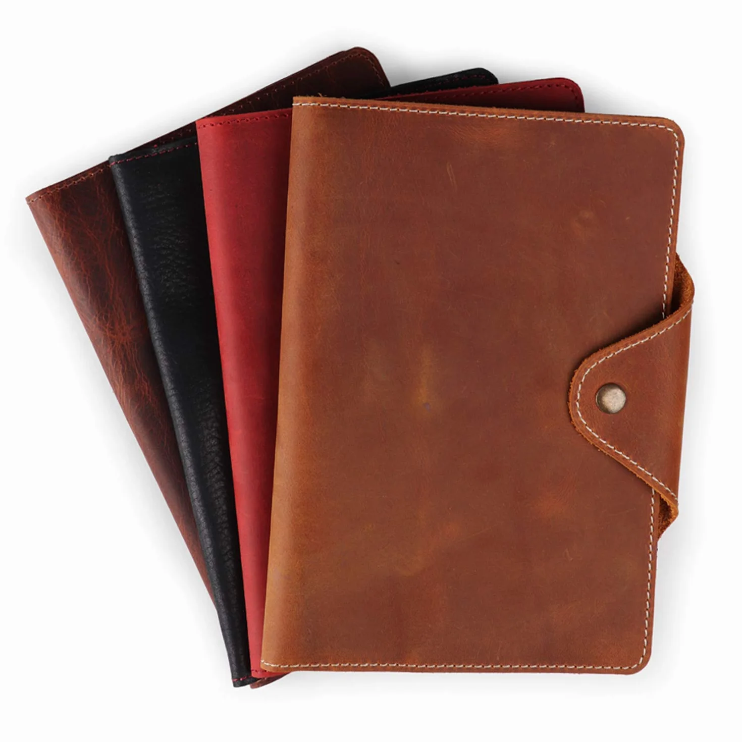 Londo Portafolio Cuero Genuino con Bloc Notas, Cierre a Presión, Minimalista, Tarjetero, Unisex - 23x18 cm