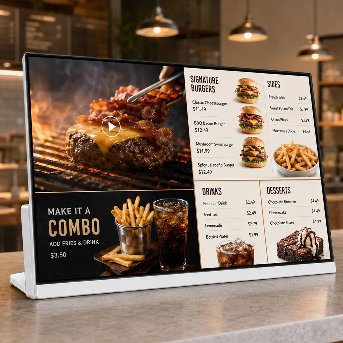 Panel de menú Digital Actualización remota de Contenido | Encendido y apagado automático pantalla dividida para cafeterías y tiendas publicidad empresarial