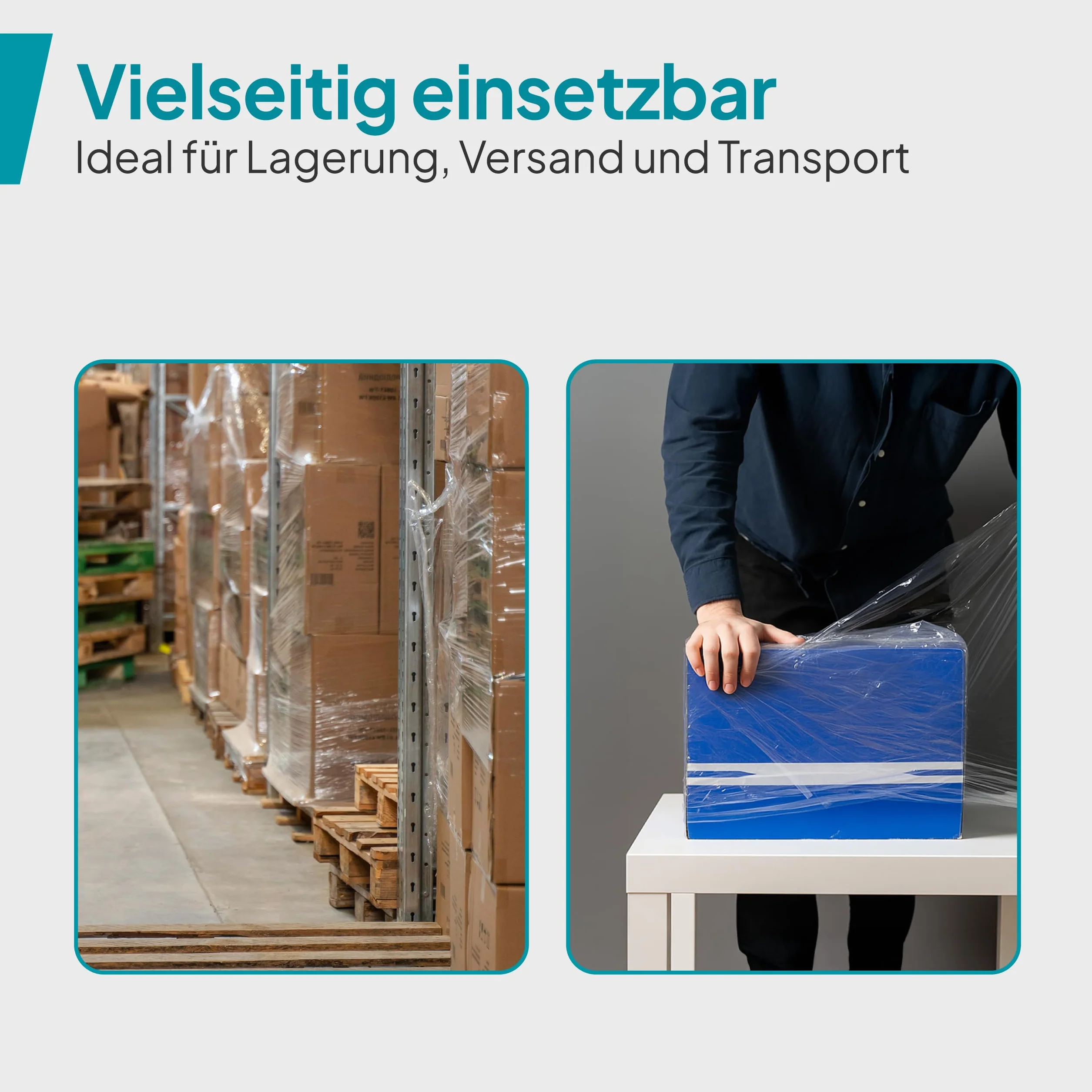 Commerline Film Estirable Transparente 50 cm 2000 g | 3 Rollos | Film de Embalaje Profesional para Mudanzas, Muebles y Cajas | Resistente y de Alta Calidad | Rollo de lámina de embalaje, película de mudanza para muebles, lámina para palés, 300 m de longit