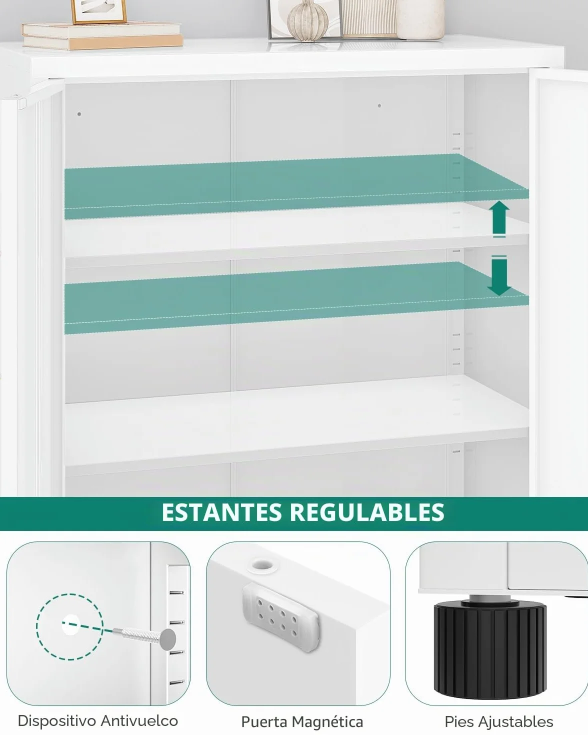 YITAHOME Gabinetes de Almacenamiento de 2 Puertas, Archivadores de Metal con Llave, Armario Independiente con Estantes Ajustables