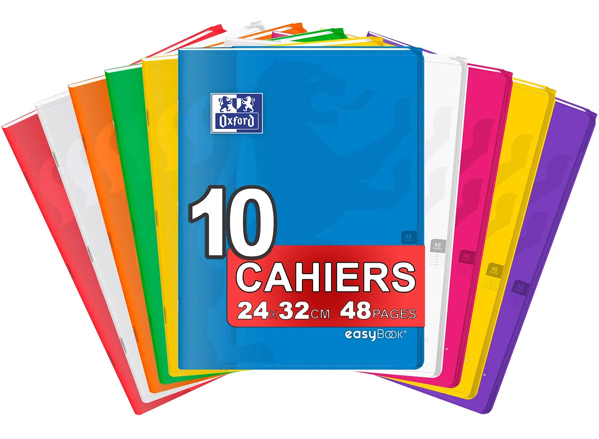 Oxford EasyBook – Lote de 10 cuadernos grapados grandes, 24 x 32 cm, 48 páginas grandes, cuadriculados, 90 g, colores surtidos