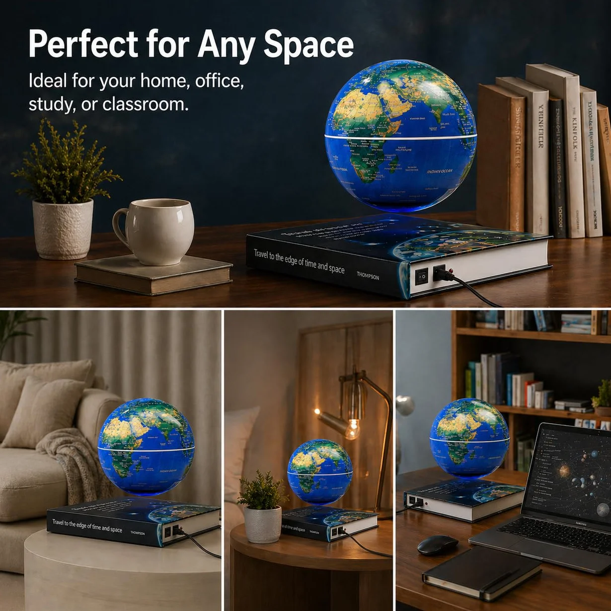Plataforma flotante magnética y flotante Geo-globo 6 pulgadas mundo con luz LED para regalo de niños, decoración de escritorio genial para hombres/regalo de Navidad