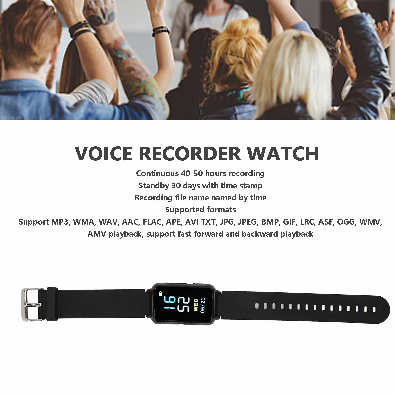 Reloj con Grabadora de Voz, 50 Horas de Grabación Continua, Dispositivo de Audio MP3 (4g)