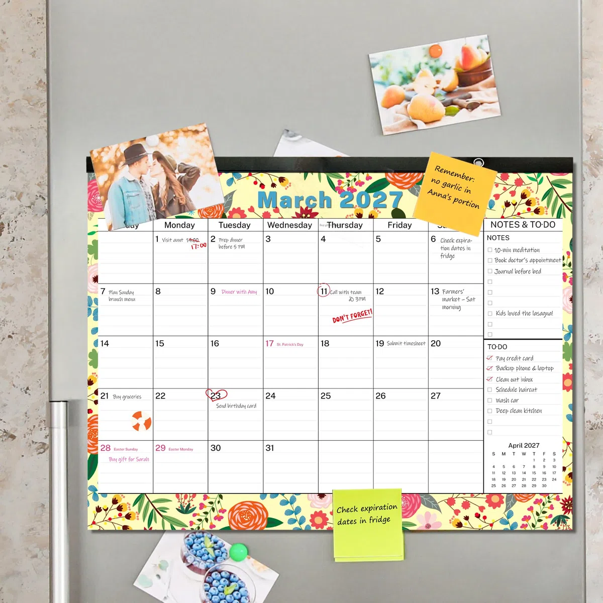 Calendario académico mensual grande de escritorio 2019-2020, diseño floral con imanes para nevera y pared, calendario grande de agosto de 2019 a diciembre de 2020, 17.3 x 13.2 pulgadas