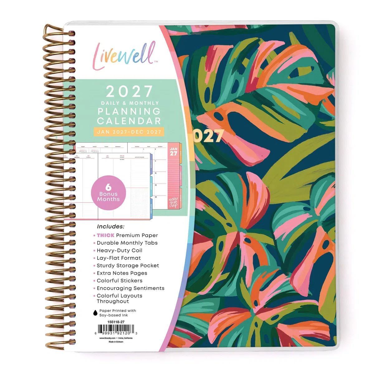 Blue Sky Livewell - Calendario diario y mensual 2027, enero de 2027 a diciembre de 2027, 7 x 9 pulgadas, cubierta flexible, encuadernación duradera de doble alambre, páginas coloridas, bolsillo de