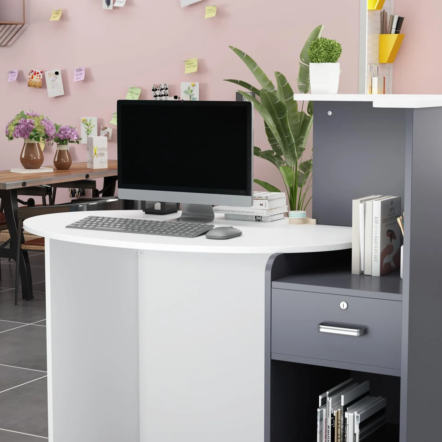 Mesa de Oficina Mueble Recepción Mostrador Basic MDF 40 x 121 x 110 CM Blanco y Negro