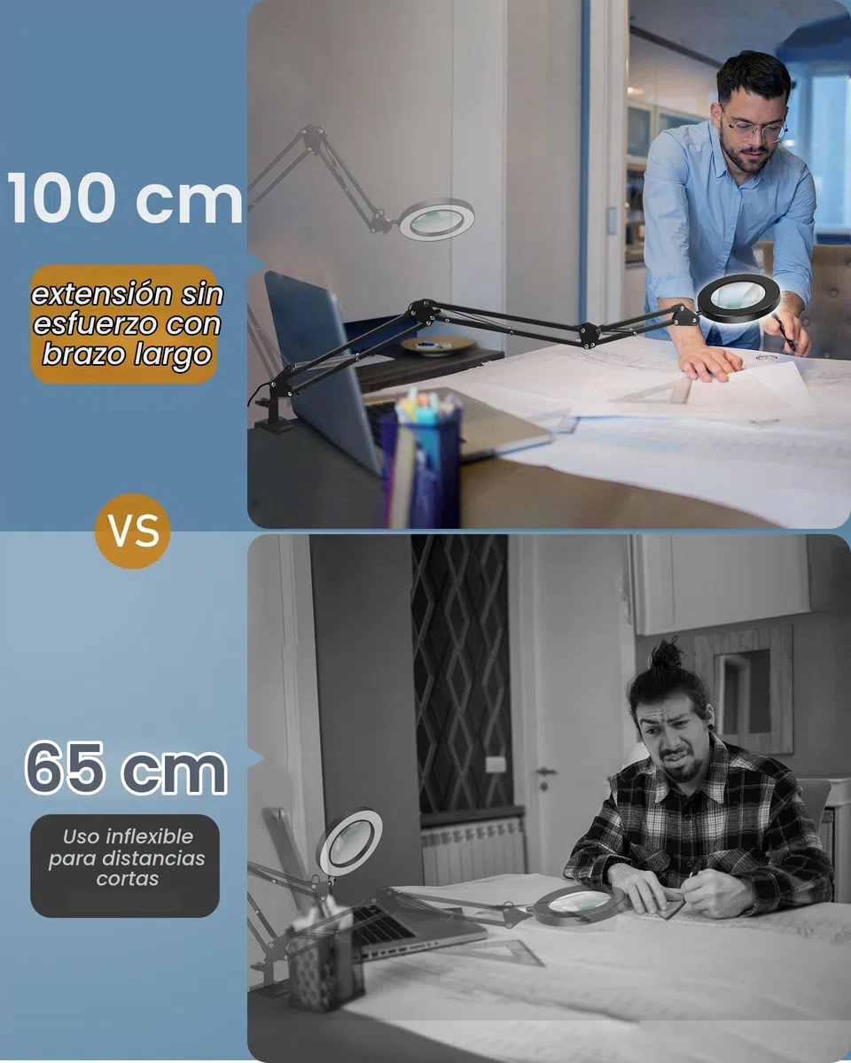 Lupa con luz y Brazo Extensible - sin Restricciones de Sspacio, Lupa con luz led para Manualidades de Vidrio con luz Ajustable y Abrazadera Estable, paraTrabajos de Aguja y Lectura