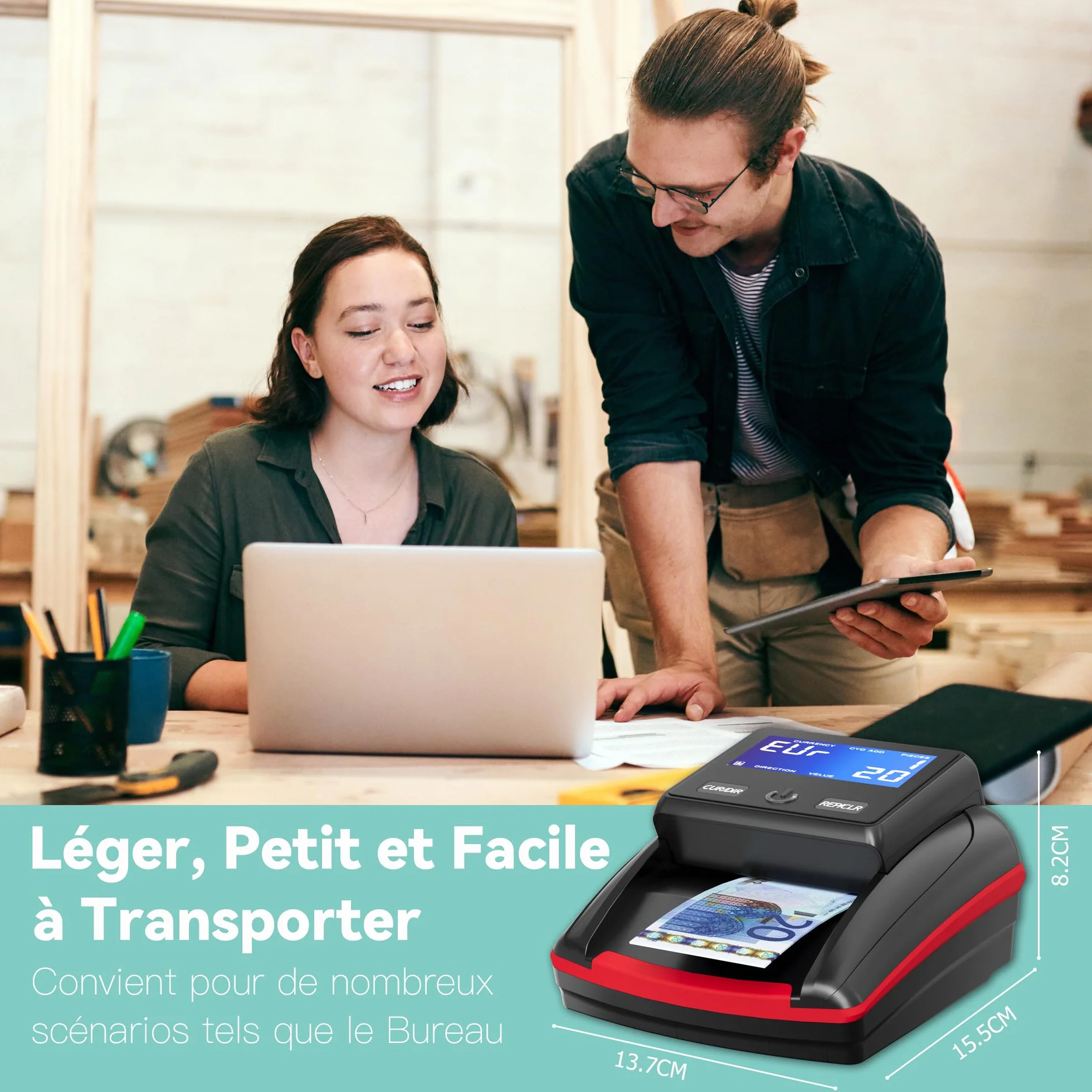 Detector de billetes falsos Euro automático con batería recargable