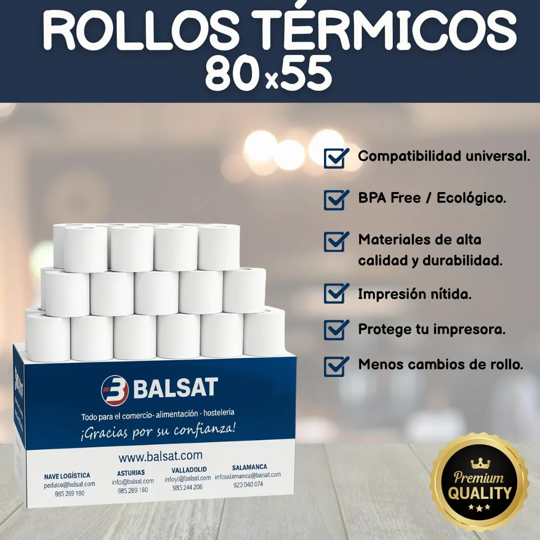 BALSAT 80 Rollos Papel Térmico 80x60 para TPV | Rollo Ticket 80x60 Termico Calidad Superior | Rollos Térmicos 80x60 | Para Impresoras TPV, Cajas Registradoras, Tickets y Recibos