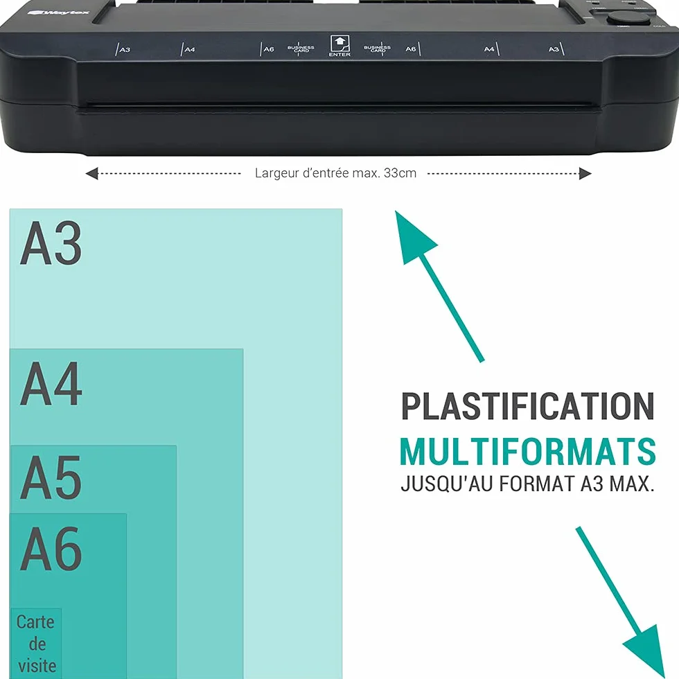 Plastificadora A3 A4 A5 A6 A7 Pro Ultra rápida en caliente y fría hasta 2 x 150 micras Temperatura ajustable para uso profesional intensivo Pack con 200 fundas A4