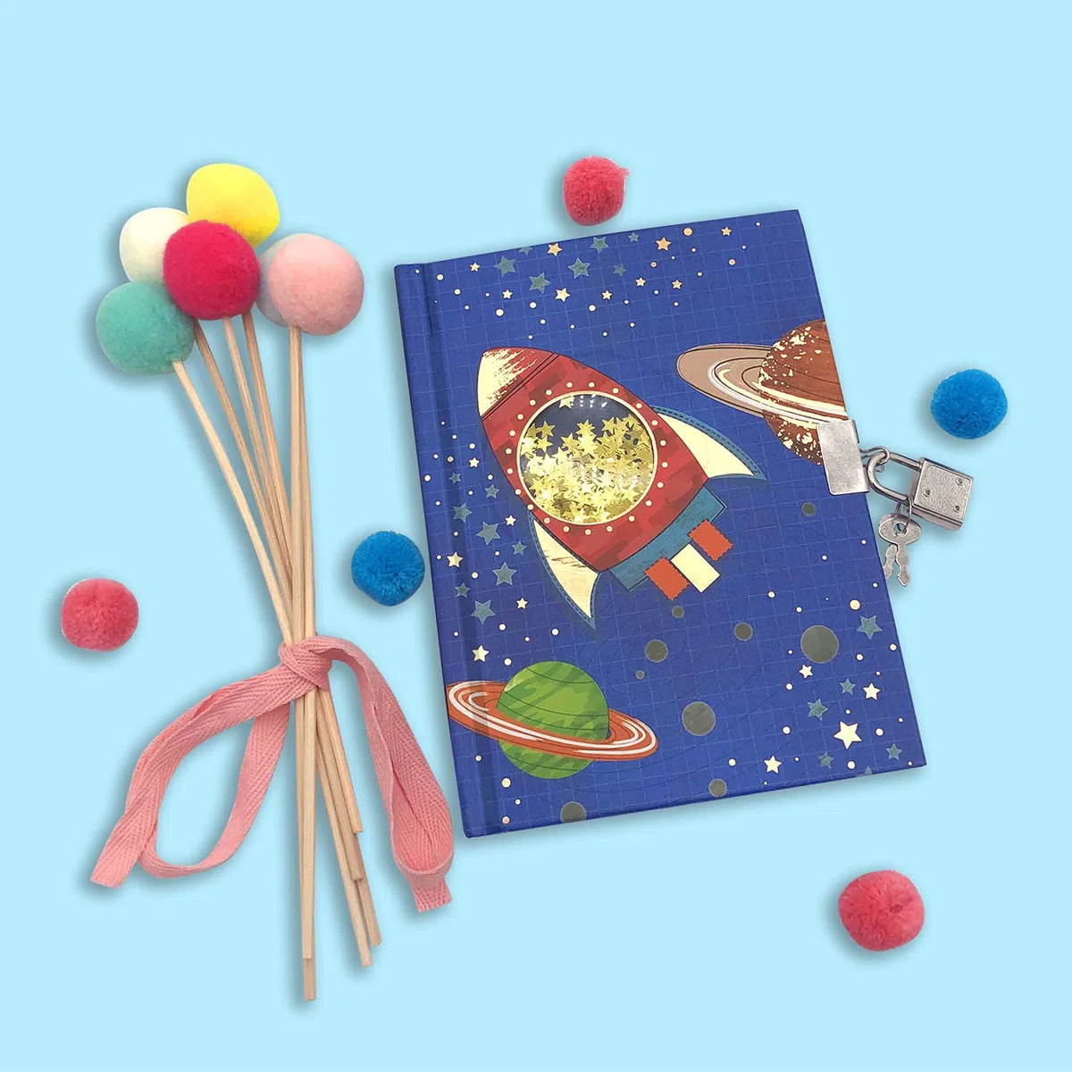 Agenda de Lujo con Estampado en lámina metálica. Diario con candado for niños, diseño de Nave Espacial Lentejuelas agitables, Secreto Personalizado, Material Oficina Escolar for Estudiantes