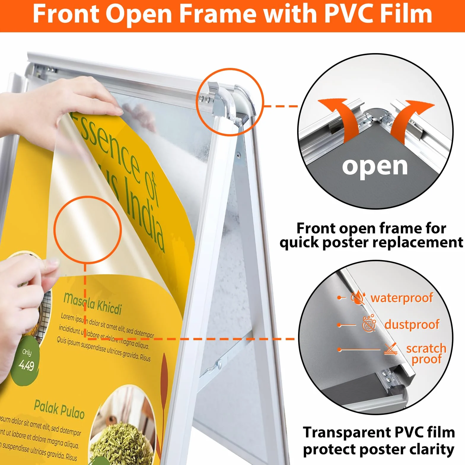 DIN A1 Tope para clientes exterior, resistente a la intemperie, soporte de doble cara, incluye protector de pantalla, soporte para publicidad y ferias (A1, plata)
