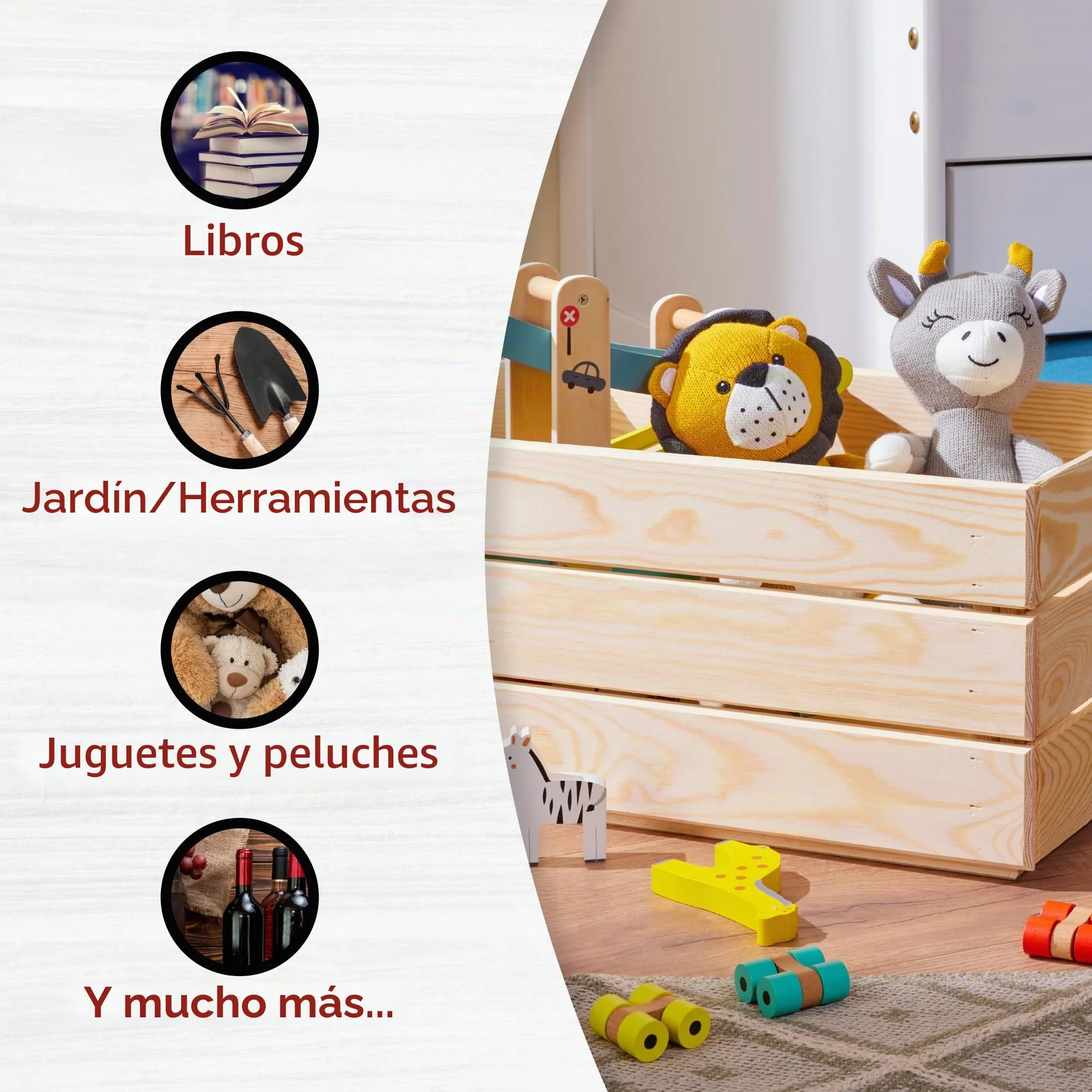 Inter Link - Caja de madera - Caja de madera maciza apilable - Caja de almacenaje, Para fruta, verdura, vino, jardín, baño, cuarto de juegos - Ahorro de espacio, práctica - 65 x 31,5 x 23cm Valloni L