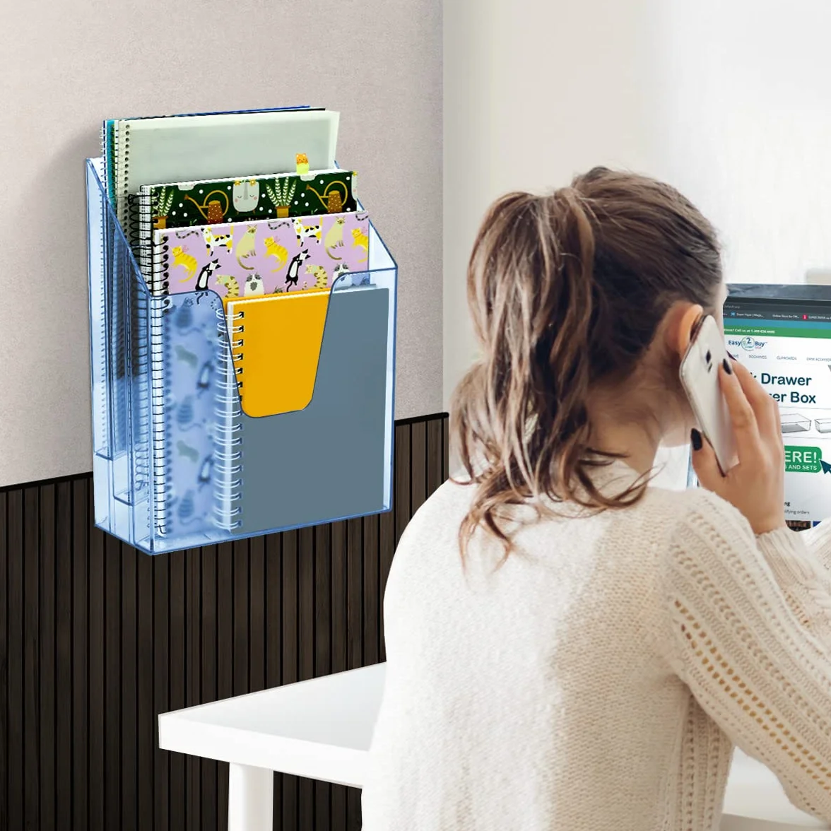 Acrimet Organizador vertical de triple carpeta de archivos azul transparente
