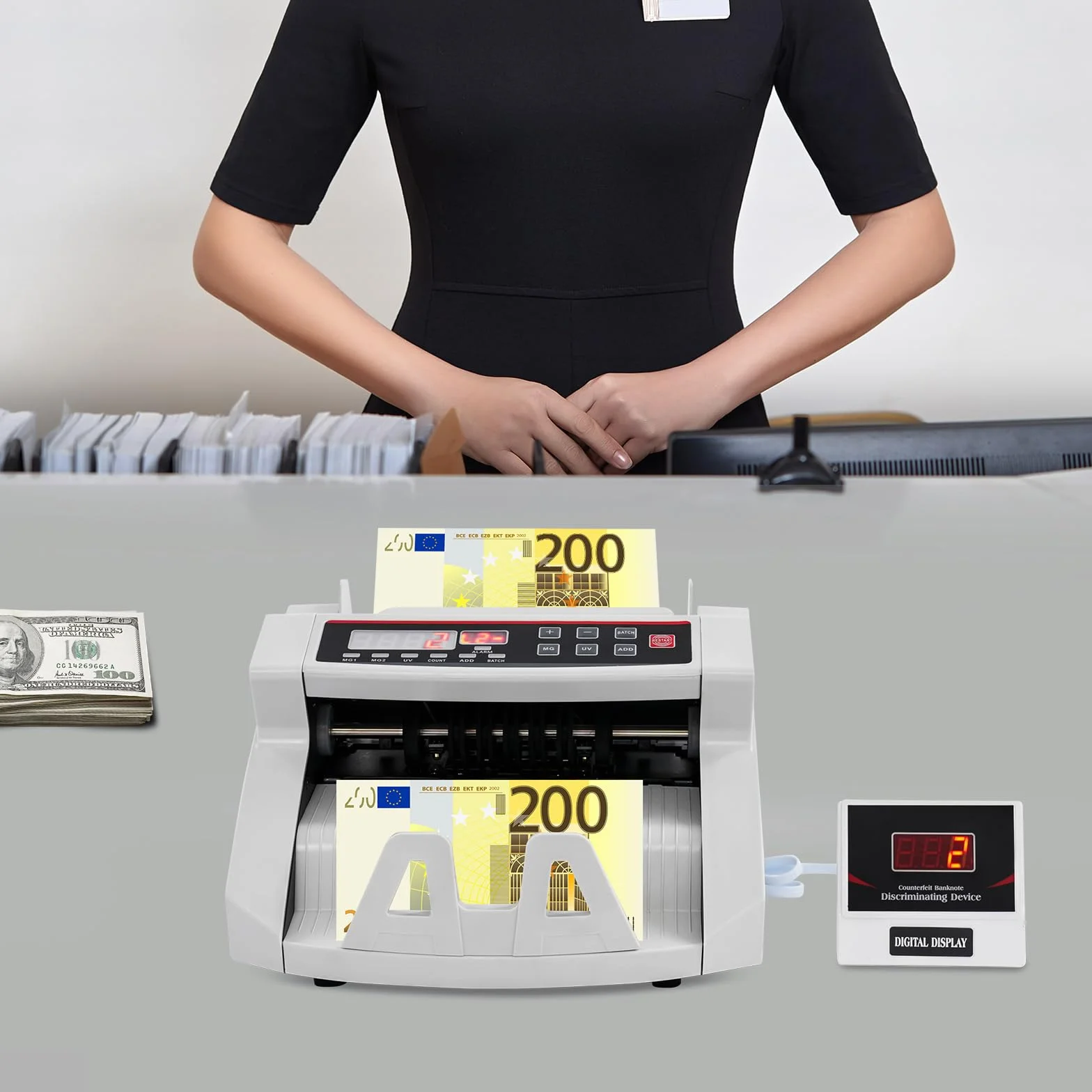 Portátil contador de billetes 2 en 1 detector de billetes falsos con LED