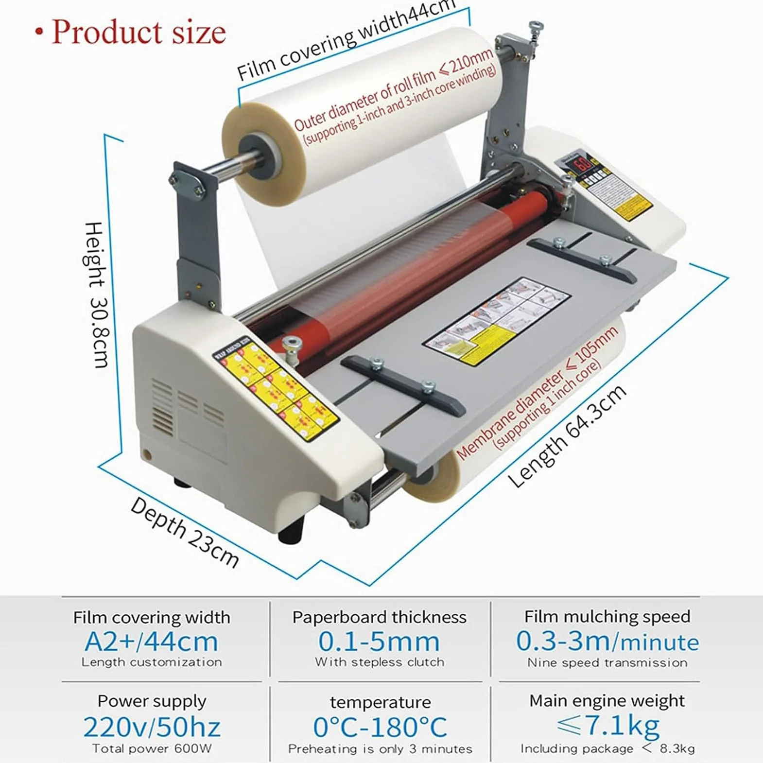 Máquina laminadora, Máquina laminadora en frío y Caliente, Laminadora A2+ de 4 Rodillos de una y Dos Caras, 0-180 ℃ Ajustada, Pantalla Digital LCD, para Uso Comercial en la Oficina Escolar