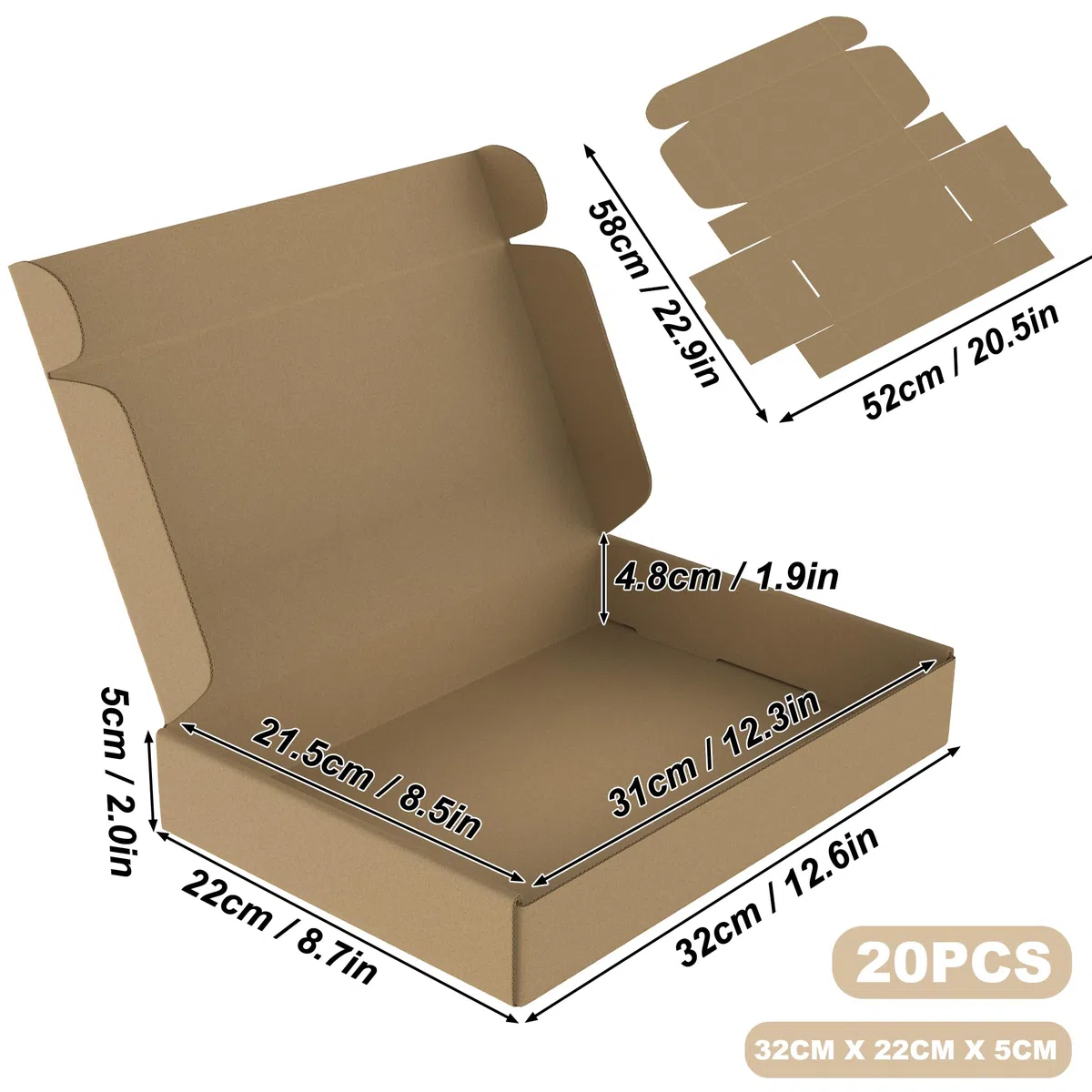 Froadp Caja de cartón para envío, 32 x 22 x 5 cm, 40 unidades | Diseño plegable, montaje rápido sin herramientas, ideal para artículos pequeños, regalos y almacenamiento que ahorra espacio