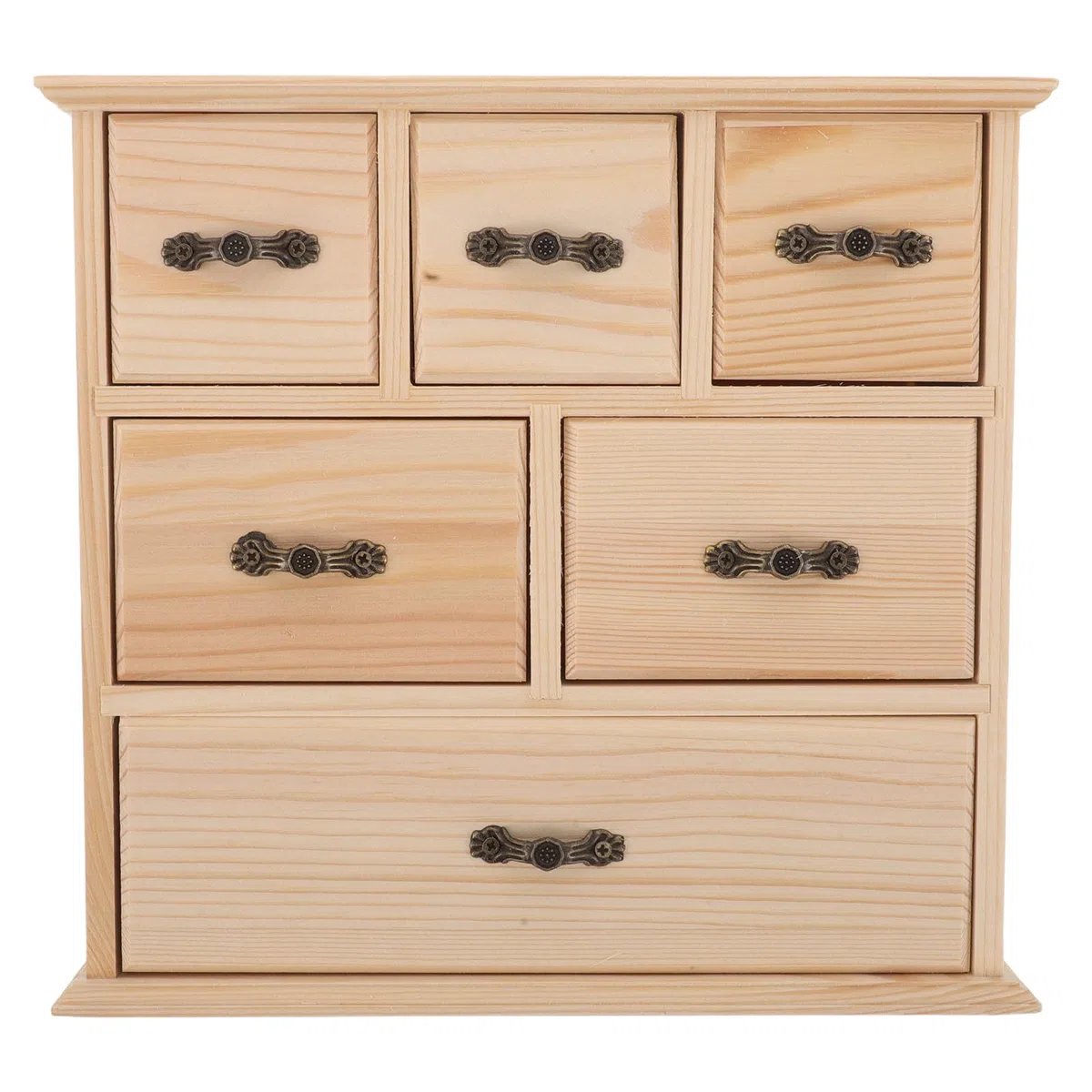 STOBAZA Organizador de Cajones de Madera Natural para Escritorio con 6 Mini Cajones Caja de Almacenamiento para Papelería y Suministros de Oficina Solución Compacta para Orden Casa y