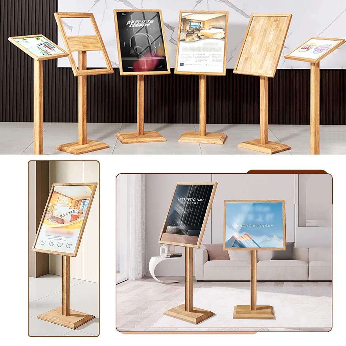 Soporte para carteles al aire libre, soporte de exhibición de madera maciza con cubierta de vidrio templado para anuncios, carteles y ferias comerciales