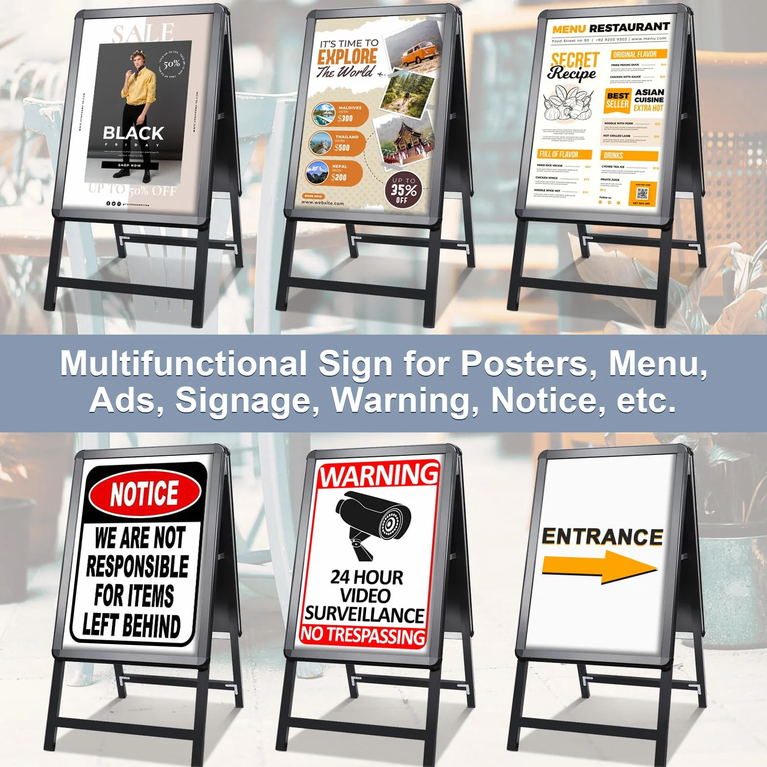 Soporte para Carteles A1 Doble Cara | Expositor de Carteles | Para Publicidad en Tiendas, Restaurantes y Oficinas | STANDNEE (Negro)