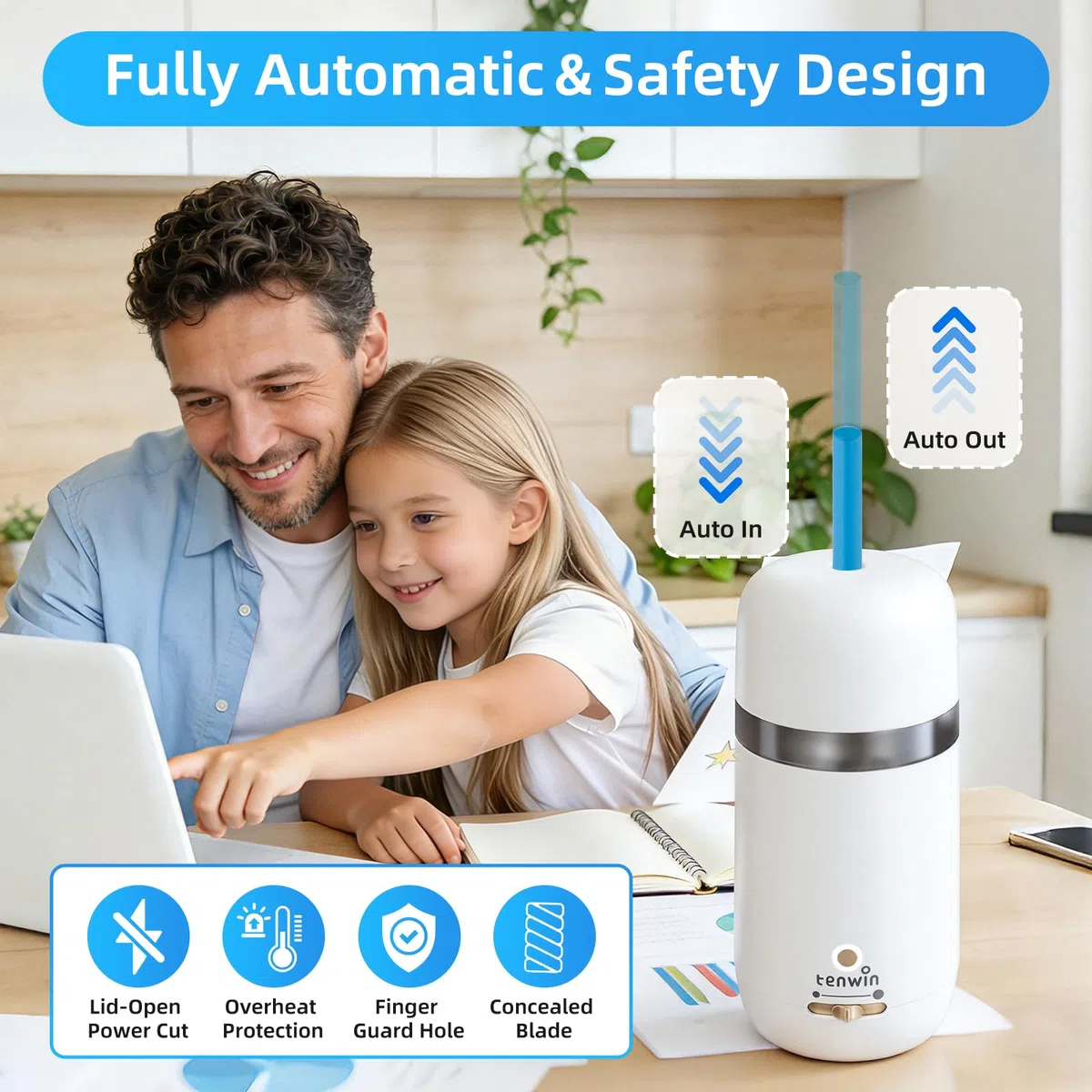 tenwin Sacapuntas eléctrico totalmente automático, recargable y portátil, afilado rápido de lápices y lápices de colores de 7 a 12 mm, ideal para el hogar, la oficina y la escuela (blanco)