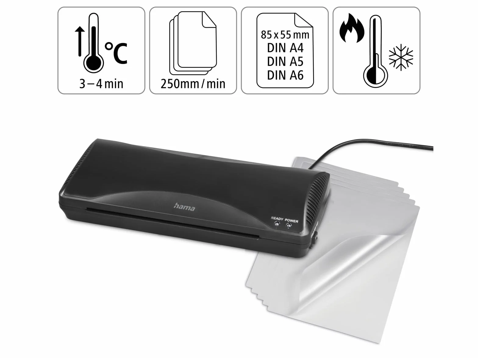 Hama Plastificadora Home & Office A4 Laminadora Caliente y Fría 2 Rodillos 250 mm/min Negro