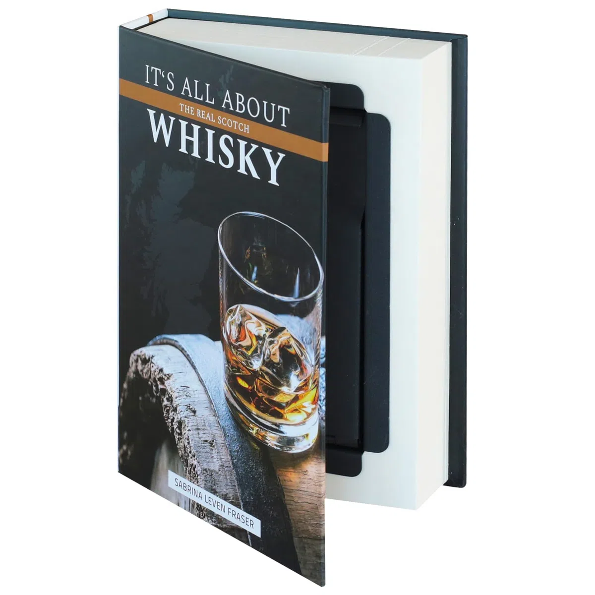 HMF 80701 Caja de libro, caja de caudales con camuflaje de libro con paginas de papel, "Whisky", 18,7 x 13 x 4,2 cm