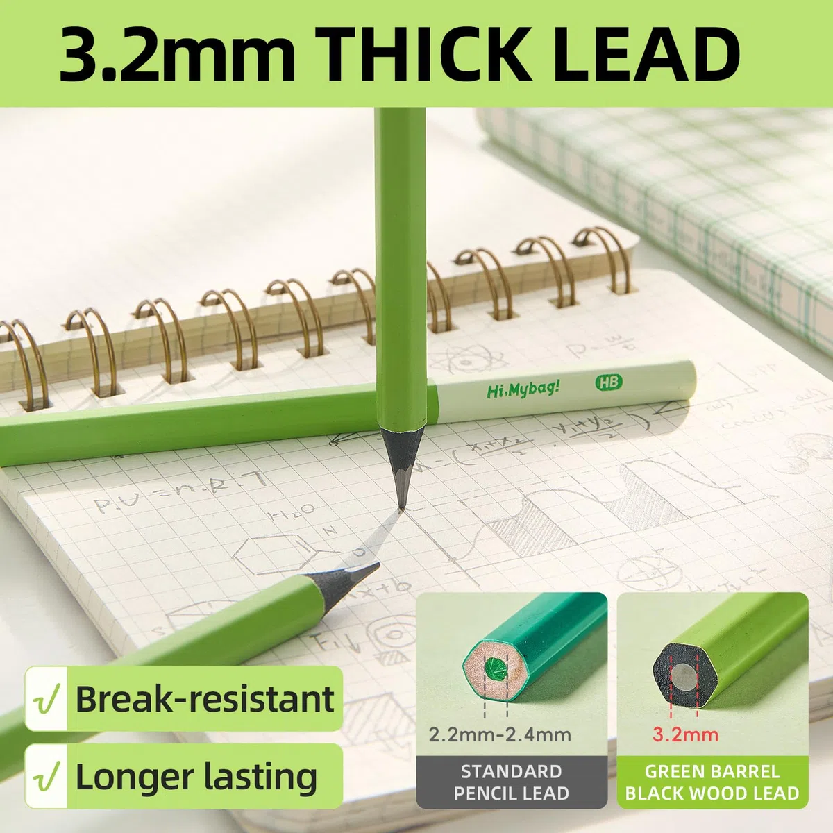 Lápices HB #2, paquete de 40 unidades, preafilados con borrador, mina de 3.2 mm de grosor resistente a la rotura, lápices de madera negra para escuela, aula y suministros de oficina