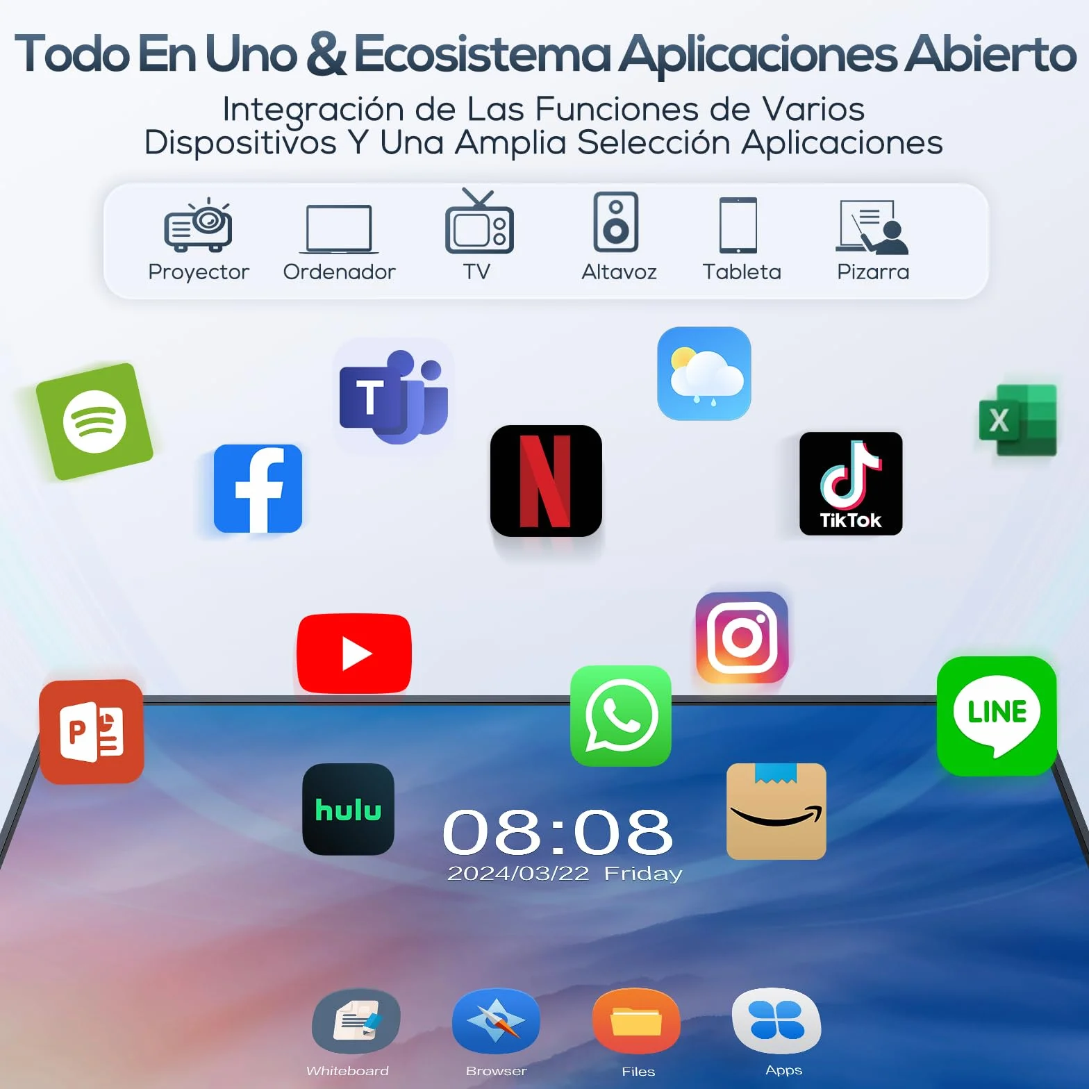 JAV Smart Board 55 Pulgadas Pizarra Blanca Interactiva 4K Pantalla Tactil Electrónica Whiteboard Todo En Uno Monitor para Aulas, Oficina (Soporte de Pared Incluido)