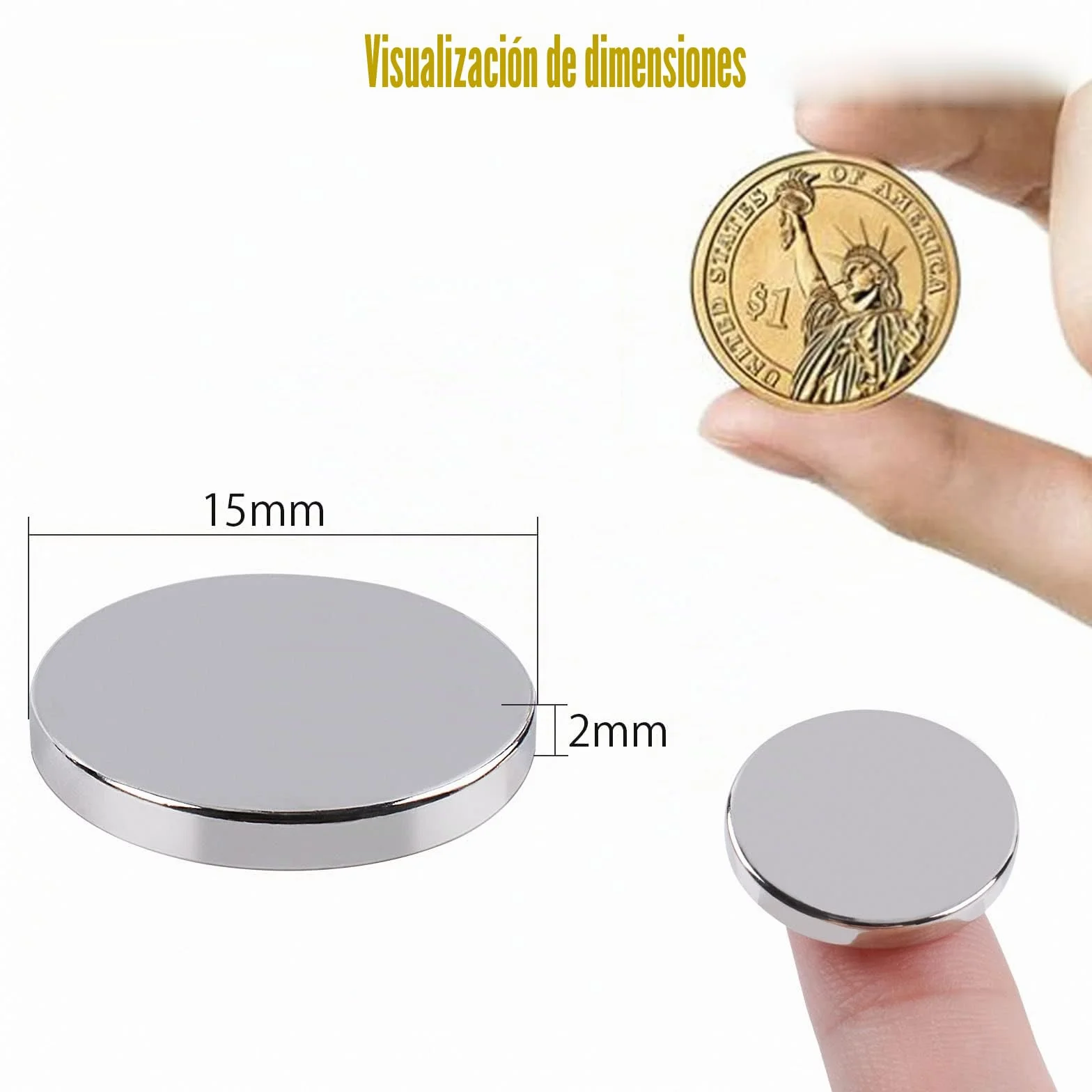 Imanes de Neodimio 15 x 2 mm, Imán Pequeño Redondo para Frigorífico, Pizarra Magnética, Manualidades, Oficina (Plata)