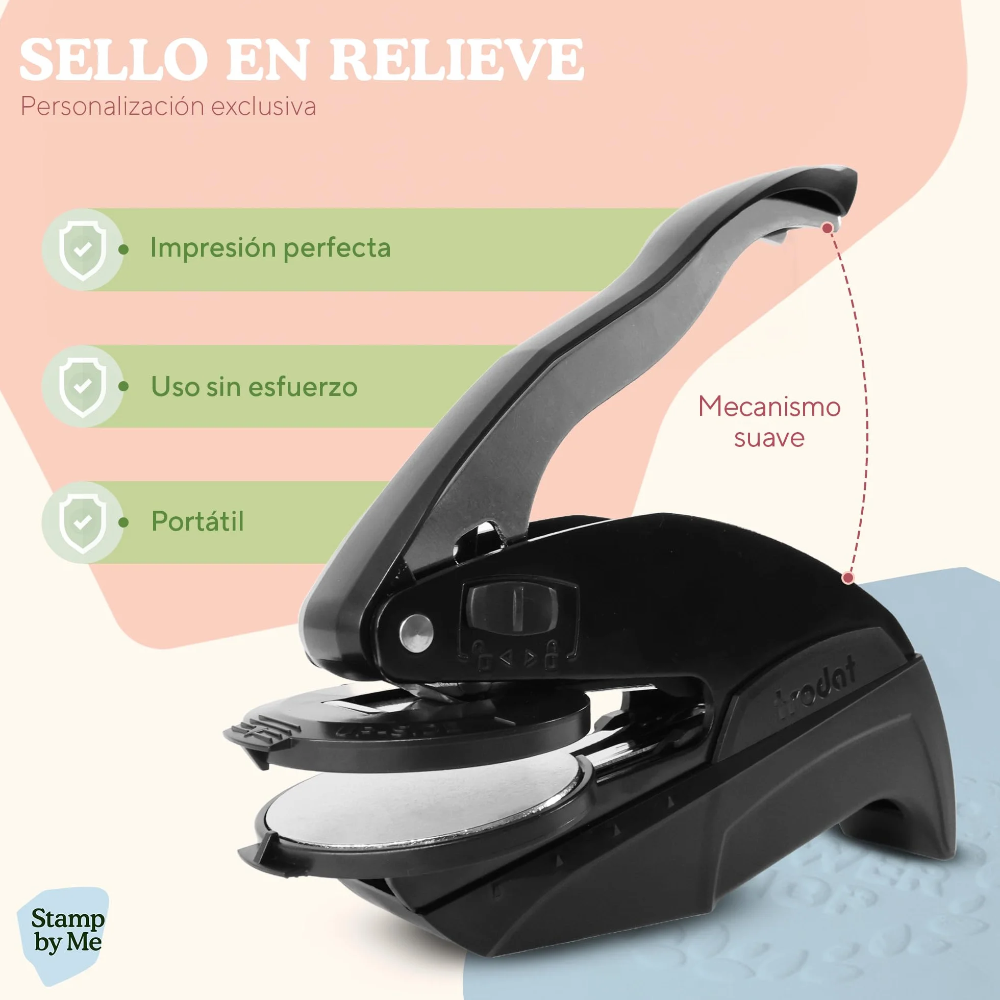 Stamp by Me – Sello para Libros en Relieve Personalizado | 5 Diseños Personalizables con Nombre | Embosador de Libros Ex Libris | Tamaño 10 x 10 cm | Diámetro de 40 mm | Marcador en Seco Elegante
