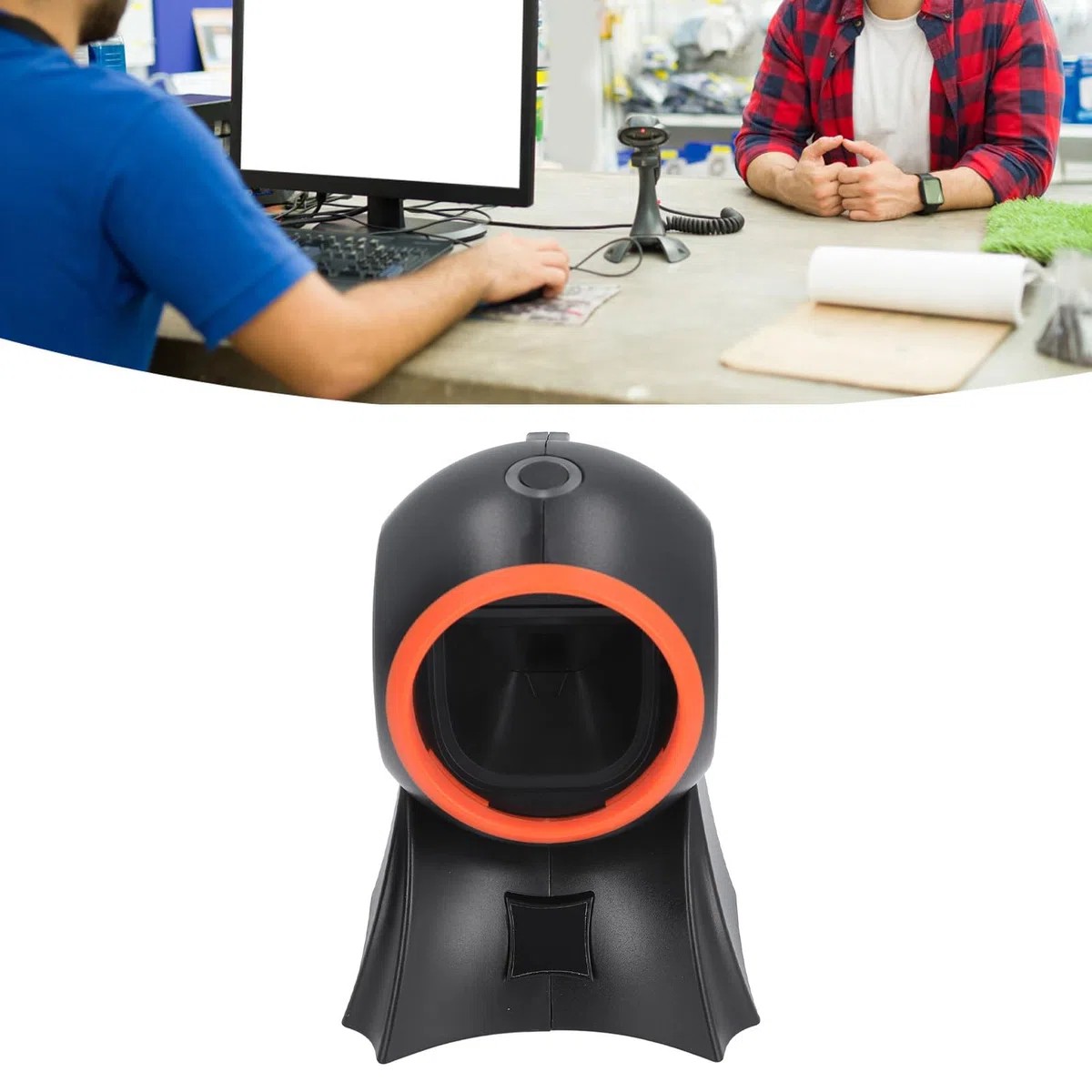 Haofy Lector de Códigos de Barras de Escritorio con Plataforma de Escaneo de Pantalla, Escáner de Códigos de Barras 1D 2D Eficiente para Gestión de Inventario de Almacén