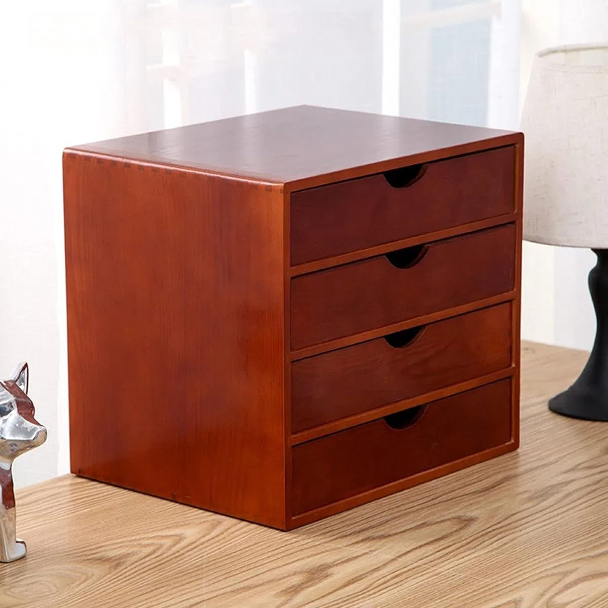 Organizador de escritorio de madera de pino rústico con cajón para archivos A4, suministros de oficina y papelería
