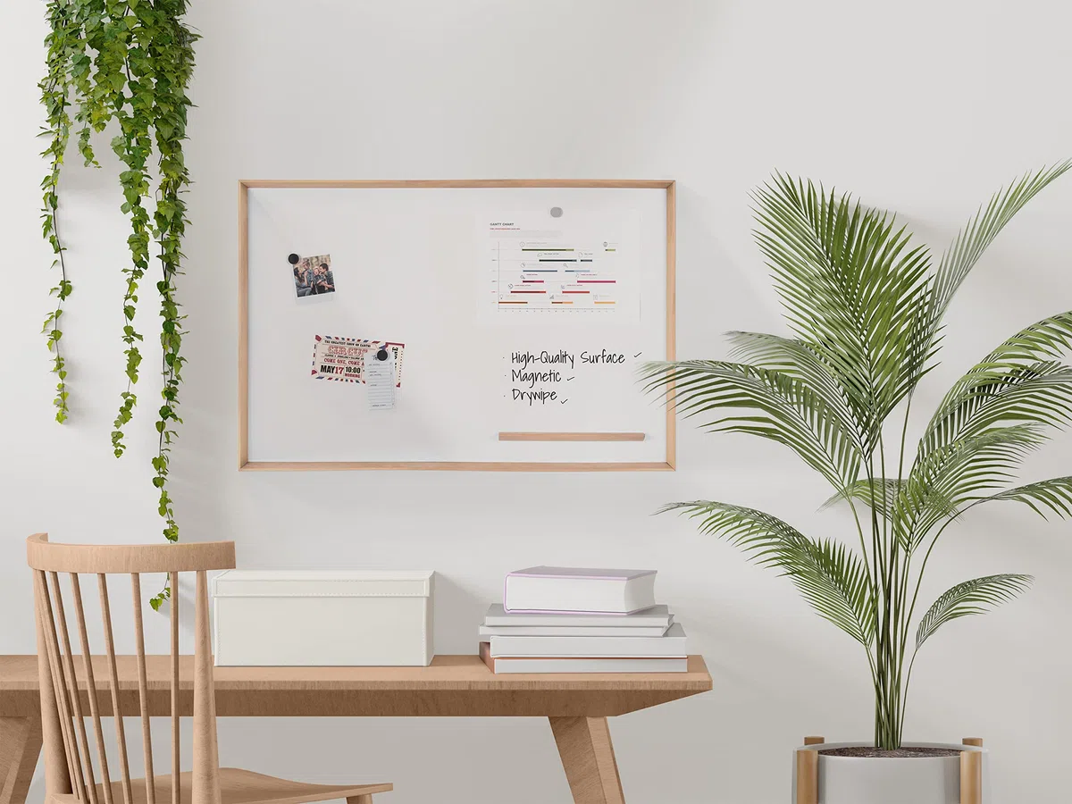 Bi-Office Pizarra Blanca Magnética, Superficie De Acero Lacado En Seco, Marco De Madera De Pino, 90 X 60 Cm