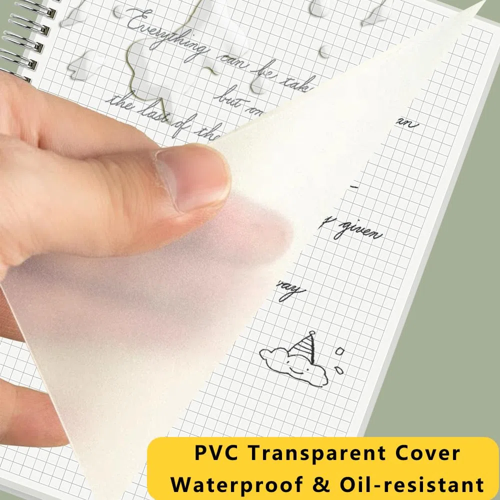 Cuadernos en espiral A4 de 8.5 x 11 pulgadas con papel grueso de 120 g/m², banda elástica extraíble y cubierta transparente, 160 páginas por diario de cuadrícula (paquete de 4, A4)