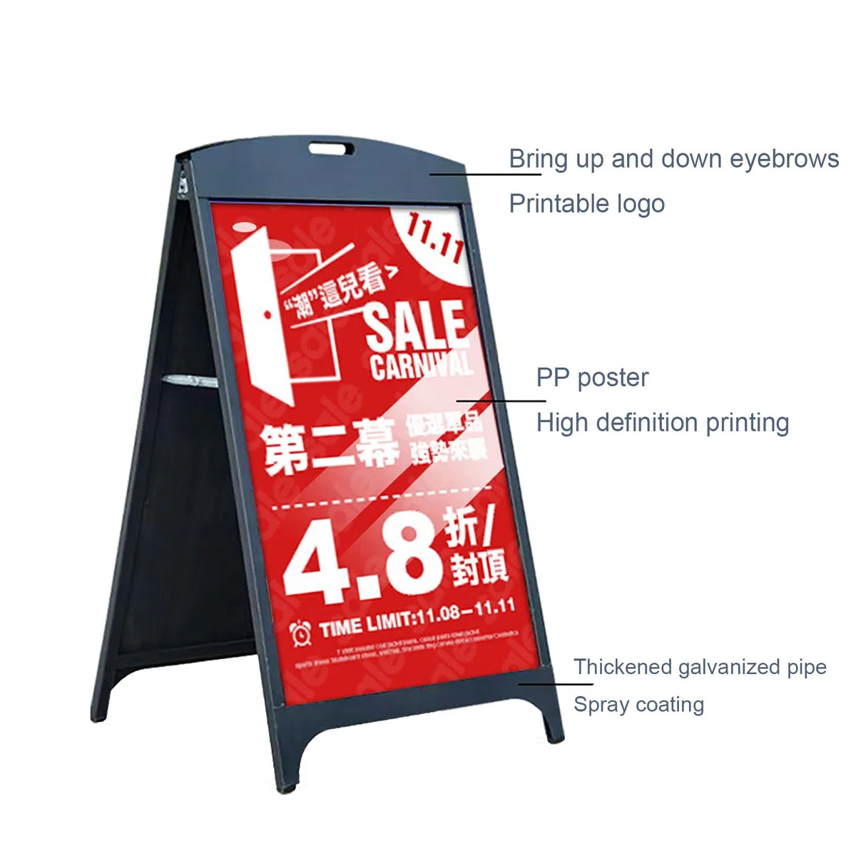 Tablero para carteles de pavimento al aire libre, 60 x 90 cm, marco A, soporte para carteles, soporte para carteles publicitarios, tableros de metal de acero recubierto resistente a la intemperie,