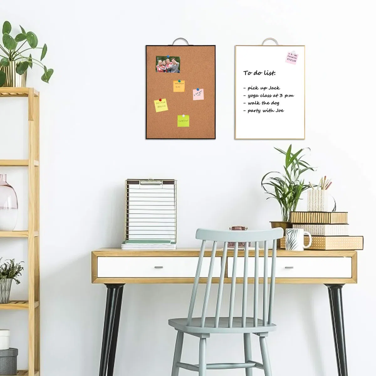 Combo de pizarra blanca pequeña de corcho para pared, juego de 2 pizarras, 24 x 16 pulgadas en total | Mini tablero de corcho magnético con marco de aluminio portátil con asa para escuela, oficina, hogar