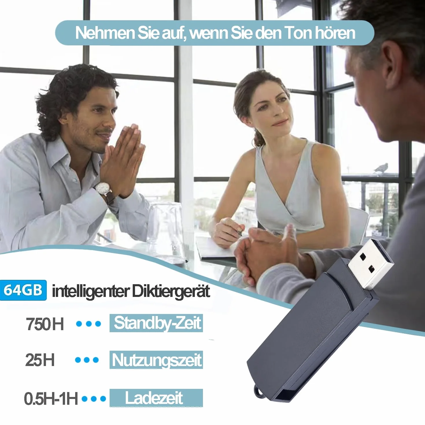 Grabadora de Voz 64GB Mini, Grabadora Portátil con Batería Recargable USB C