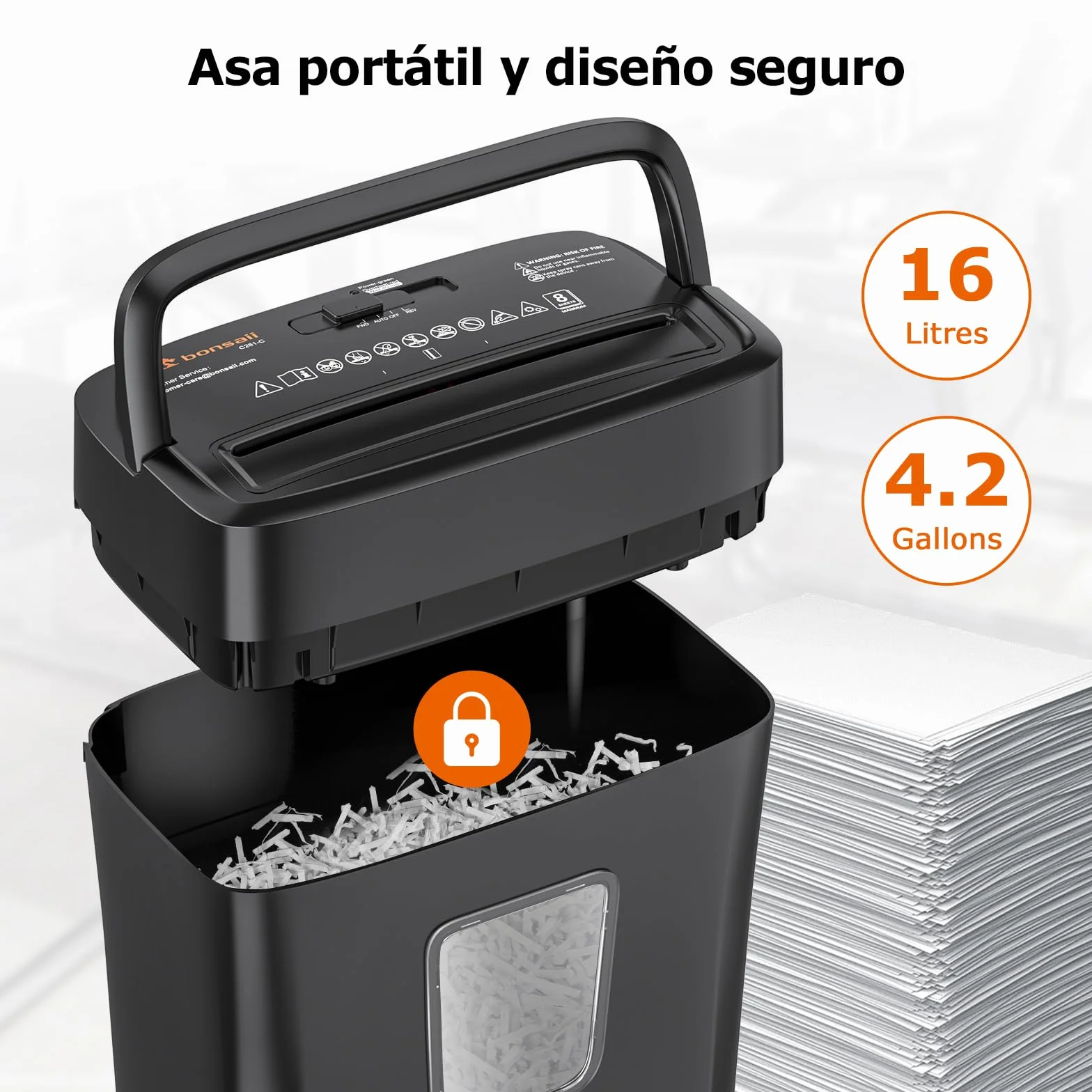 Bonsaii Trituradora de Papel 8 Hojas, Destructora de Papel para Oficina y Hogar, Nivel de Seguridad P-4, Corte Cruzado 5×14mm, Tritura Tarjetas de Crédito, Clips, Grapas, C261-C