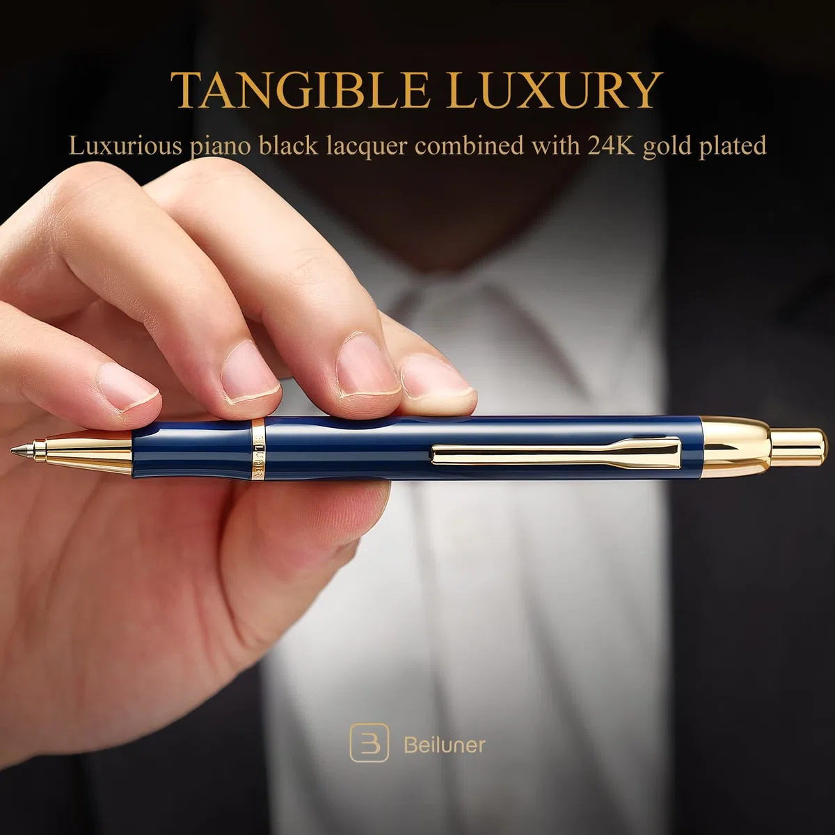Bolígrafo de gel de lujo, revestimiento decorativo chapado en oro auténtico, punta mediana, con estuche de regalo.