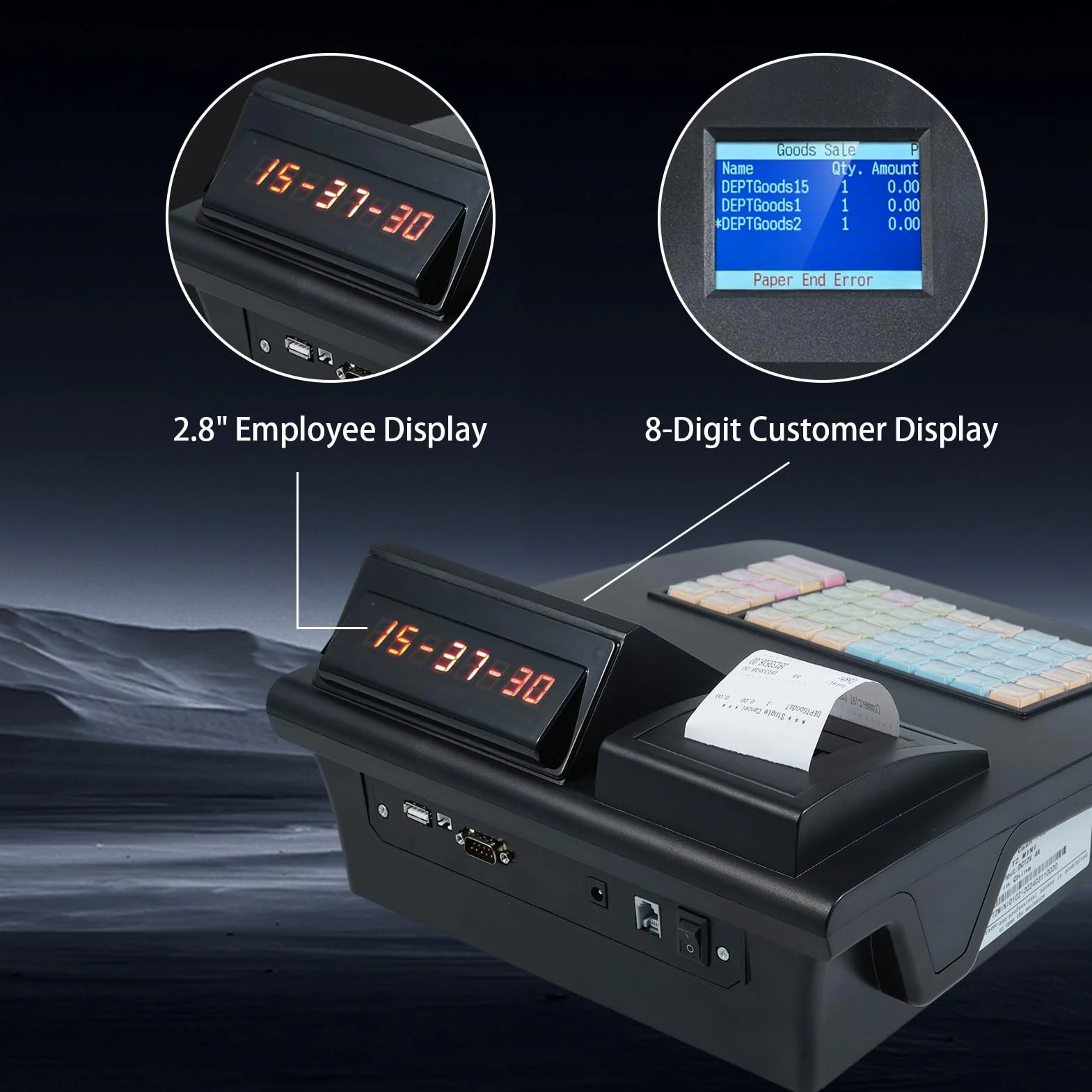 Caja Registradora Electrónica 48 Teclas Puerto USB RS232 Pantalla de 2,8 Pulgadas Caja Registradora para Tienda con Impresora Térmica de 58 Mm para Restaurante Minorista (Enchufe de la UE)