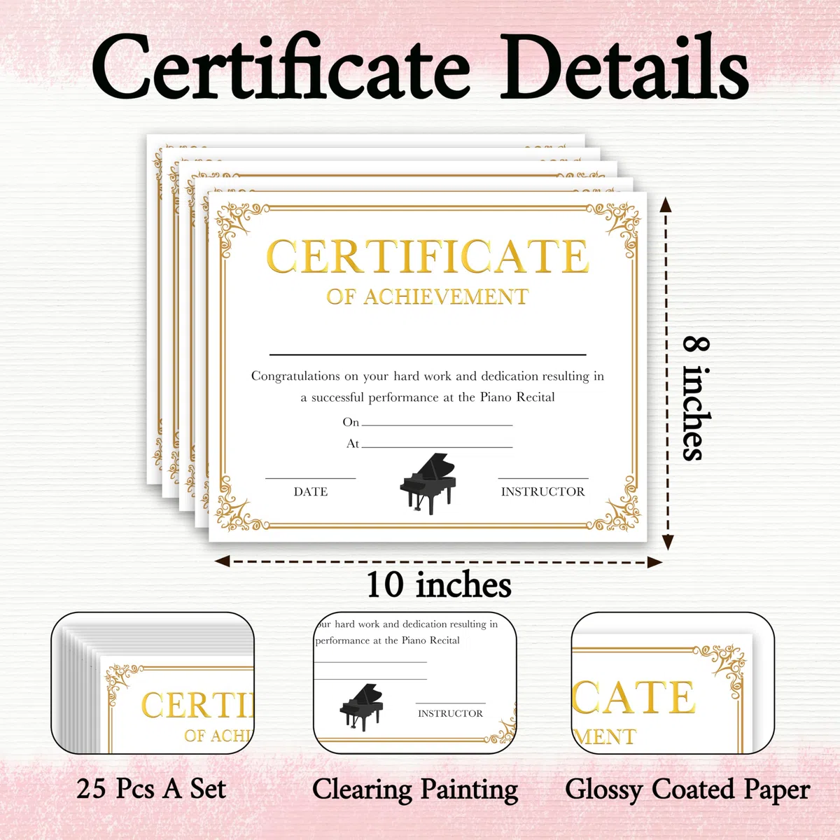 Certificados de premio de logros musicales, certificados de recital de piano para estudiantes, premios de reconocimiento de lecciones de música, suministros de aula para profesores, regalos de aliento