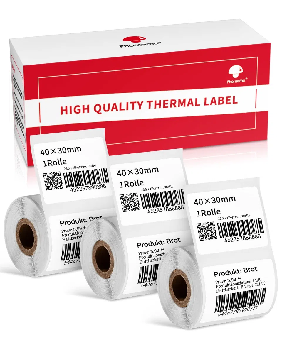 Phomemo Etiquetas Autoadhesiva Multifuncional Para Código De Barras Compatible Con M220 M250 M221 M120 M150 M108 M110 M421, Nombre, Precio, Dirección, etc. 40x30mm, 230 Etiquetas/Rollo, 3 Rollos