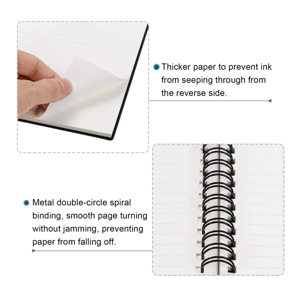 3 cuadernos espirales A4 B5 for oficina, material escolar, de dibujo, bocetos, cuadrícula líneas, planificador páginas, diario, bloc notas, tapa dura Para casa y oficina(297x213mm Grid Black)