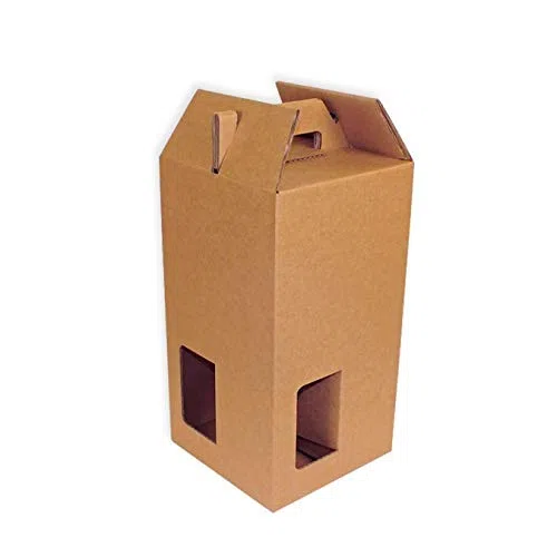 Pack 25 Cajas para transporte de 4 botellas con ventanas.