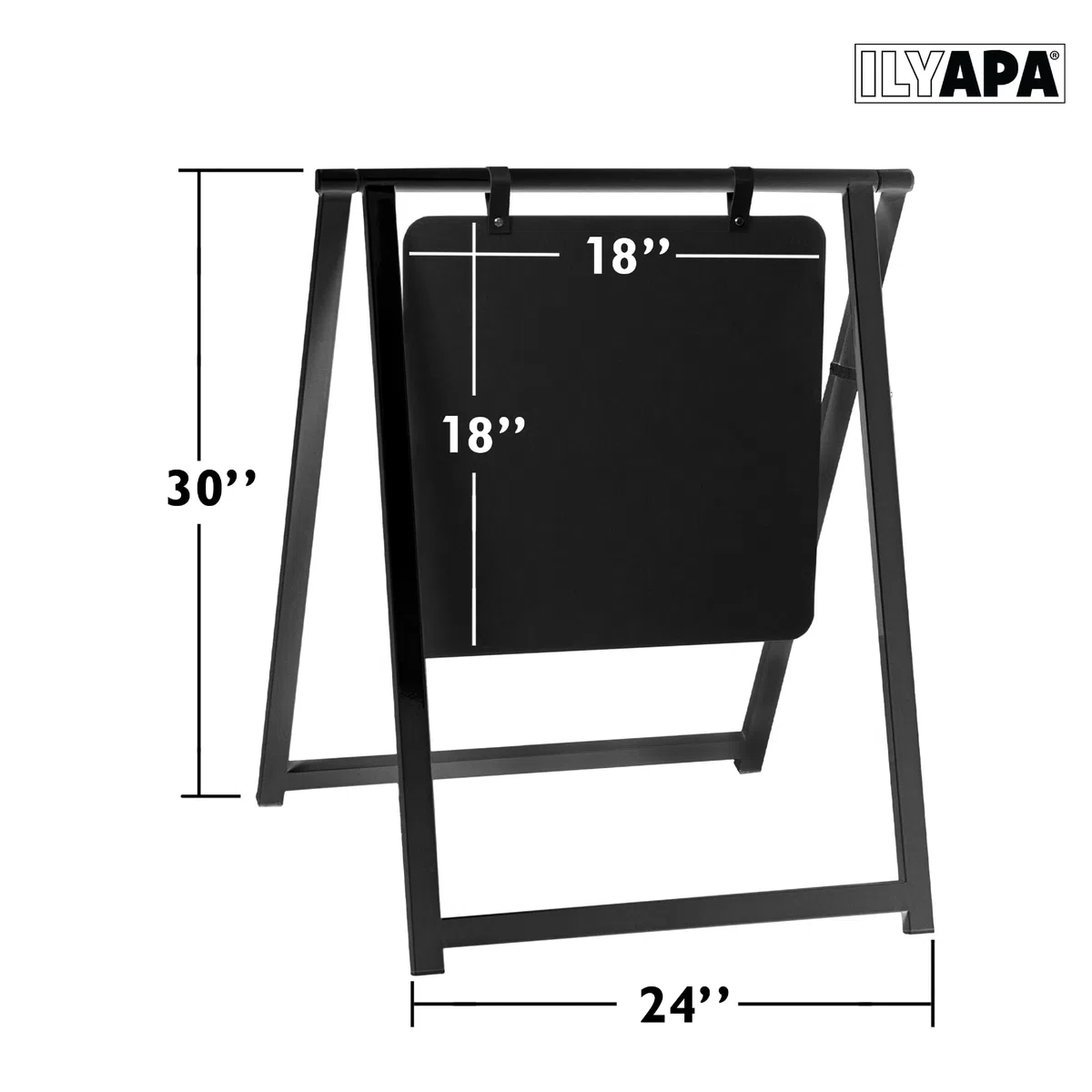 Ilyapa Letrero de metal de doble cara para acera, pizarra oscilante – 24 x 30 pulgadas, marco magnético negro, tablero de menú, tablero de sándwich, letrero de mensaje para minoristas, exteriores,